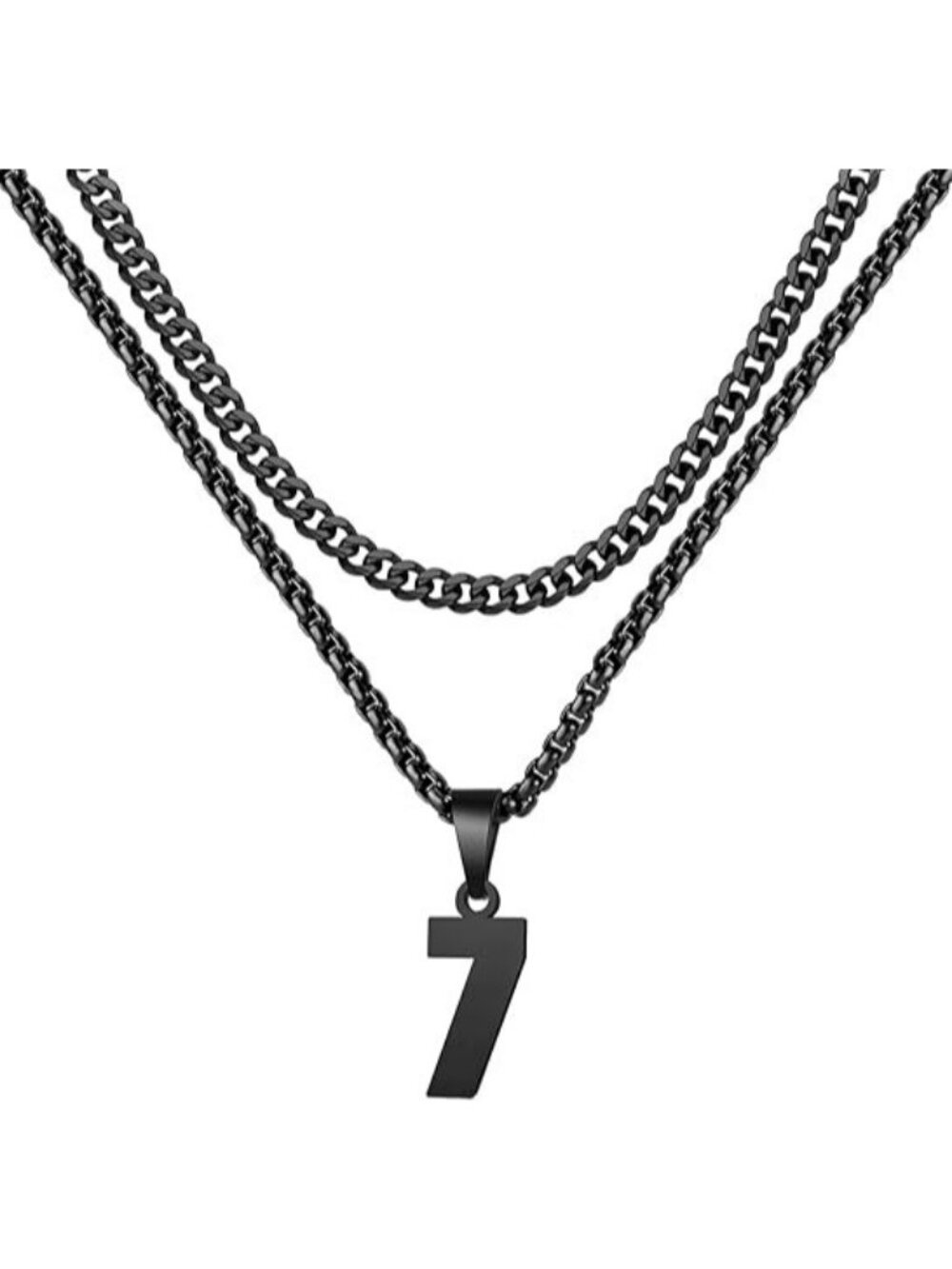 Number 7 Black Jersey Number Layered Cool Sports Necklaces